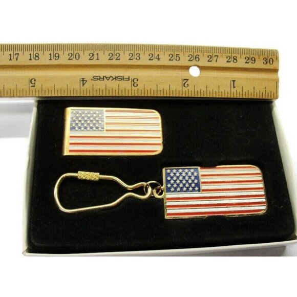 Patriotic Money Clip Keychain American Flag Stars and Stripes Red White Blue - Picture 2 of 5